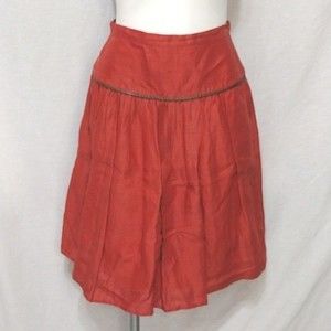 Giulliana Linen A-Line Skirt Leather Waist Trim Size 8 Polished Minimalist